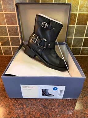 CONNOR Black Leather Buckle Ankle Boots with Silver Hardware